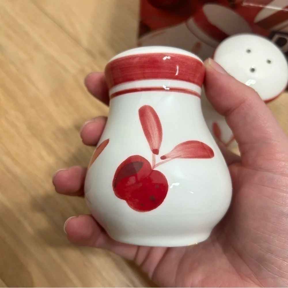 Dansk Bing Salt & Pepper Shakers Pepper Cherries Red White Ceramic W/ Box